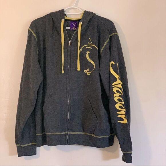 Disney Aladdin Sweatshirt Hoodie Zip Up Dark Gray Sz Large Gorgeous - Picture 2 of 5